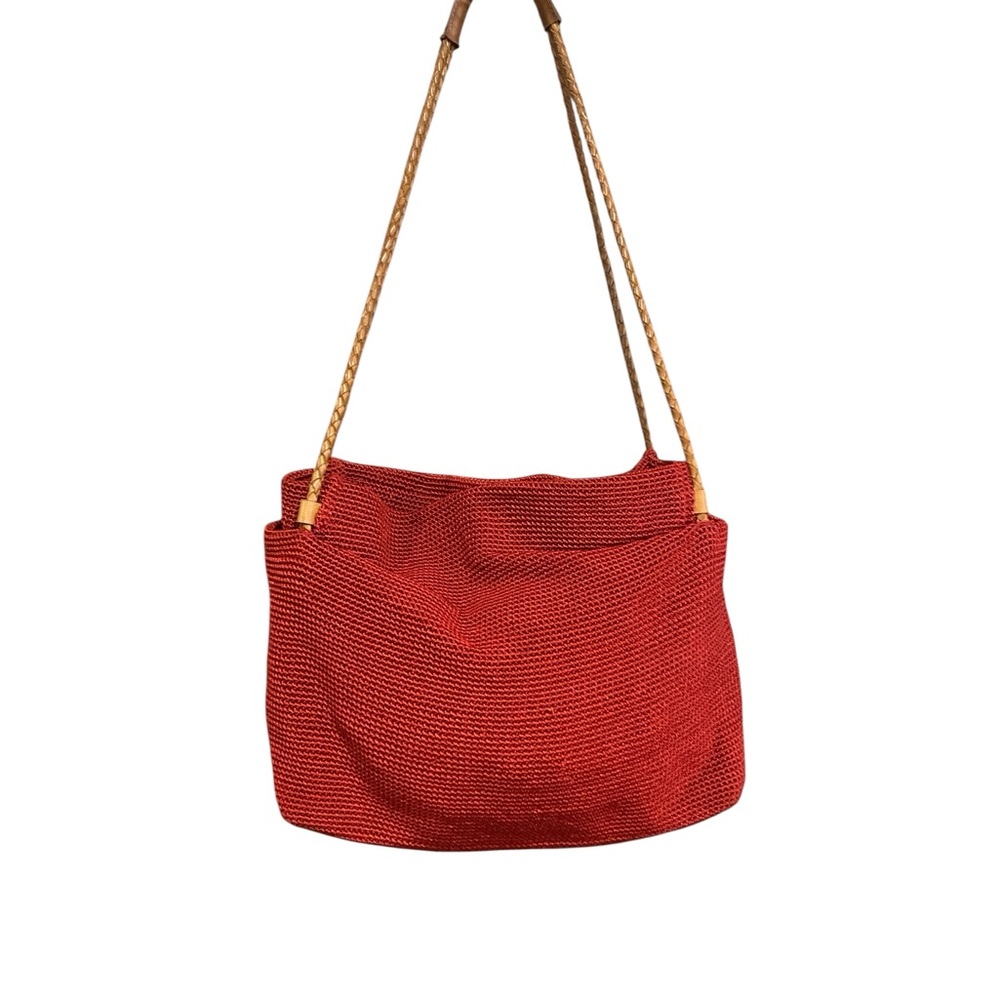 The SAK Chic Red Woven Shoulder Bag with braided straps‎
